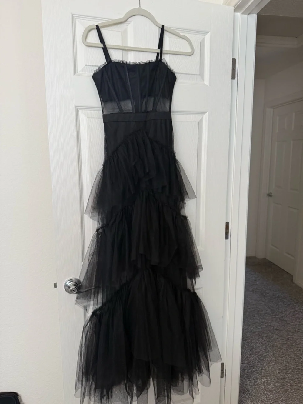 NWT Black Corset Layered Tulle Mesh Maxi Dress size S - Picture 4 of 7